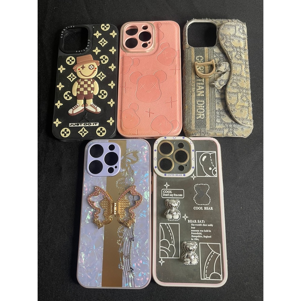 Lot of 5 iPhone 14 Pro Max Cases Designer Inspired Butterfly Bear Streetwear